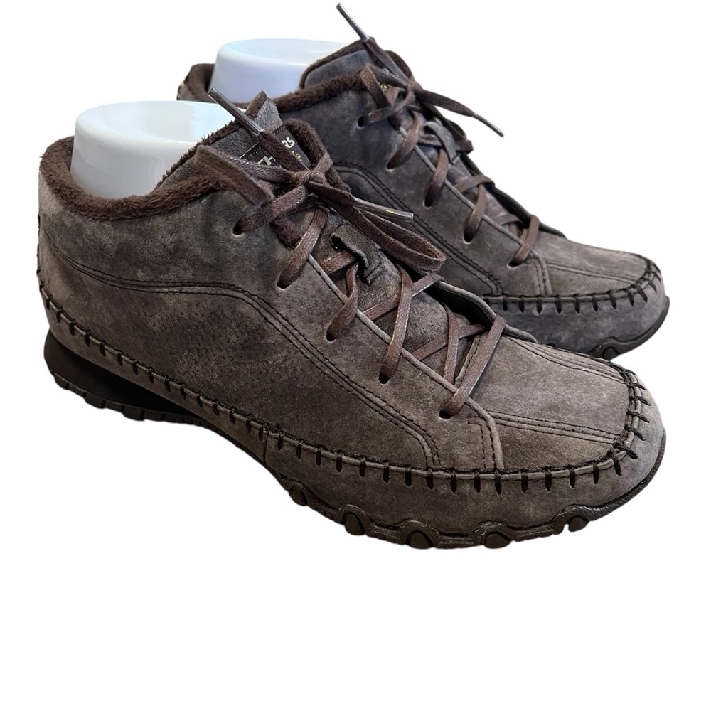 Skechers Totem Pole Size 7 Chocolate Brown Leather Faux Fur Lining Moccasin Boot